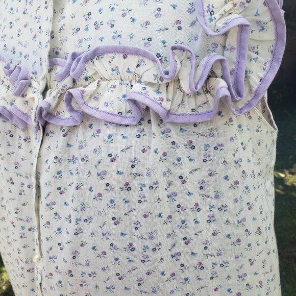 Liberty House of Hawaii Nightgown Mini Floral Sleeveless Ruffles Button Front M - Picture 3 of 8